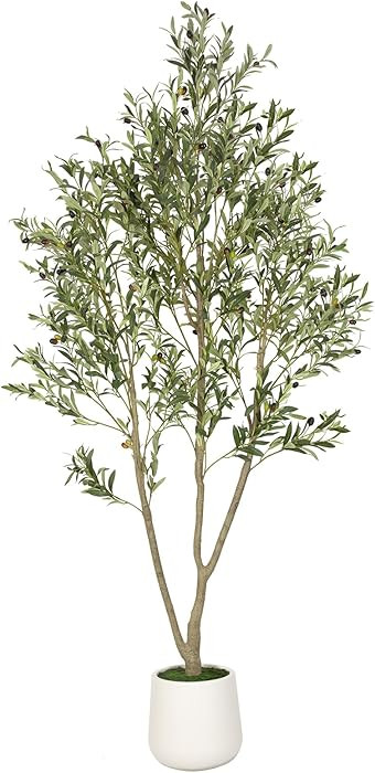Artificial Olive Tree, 7FT Tall Faux Olive Tree with White Planter, Artificial Plants with Natura... | Amazon (US)