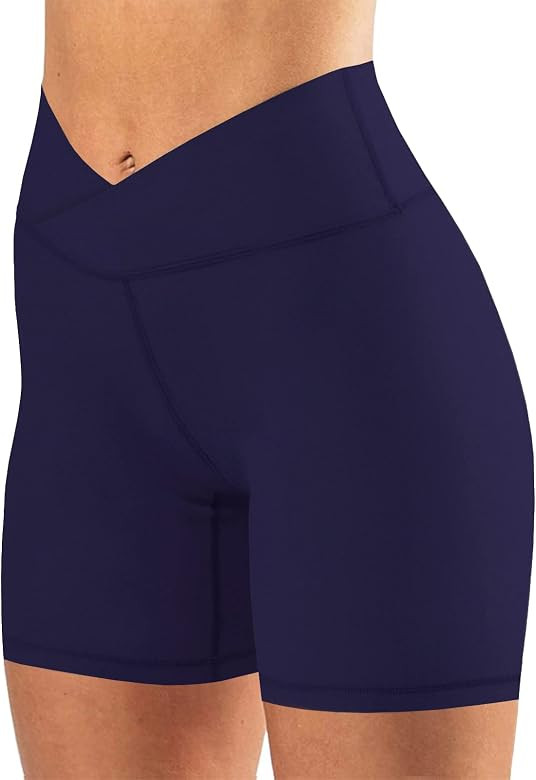 Womens Biker Yoga Shorts Crossover Summer 5" Inseam High Waisted Workout Athletic Running Short P... | Amazon (US)