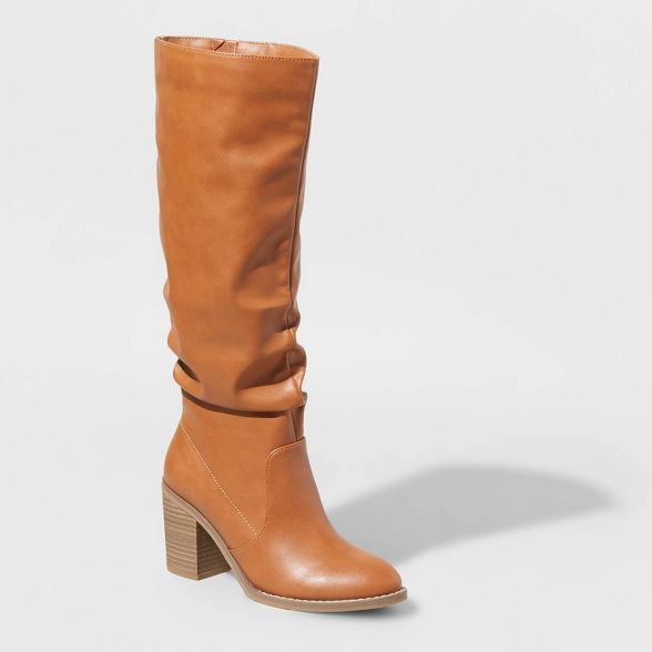 Women's Tessa Heeled Scrunch Boots - Universal Thread™ Cognac | Target