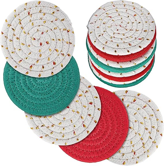 Patelai 8 Pieces Christmas Coasters Set Holiday Coasters Winter Coasters Handmade Cotton Thread W... | Amazon (US)