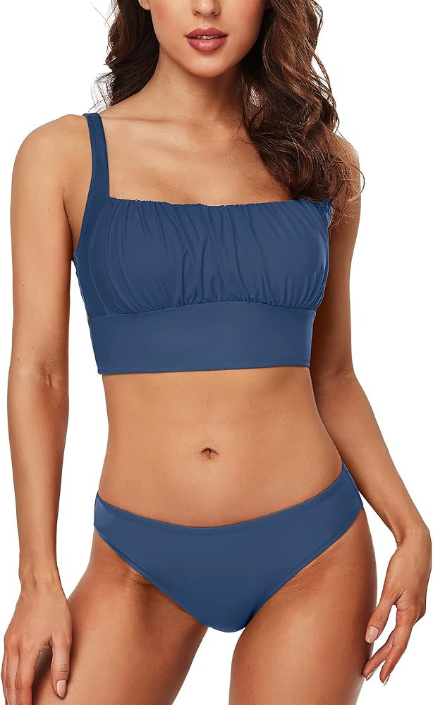 Charmo Push Up Bikini Swimsuits for Women High Support Bikini Tops Mid Rise Bikini High Cut Bathing  | Amazon (US)