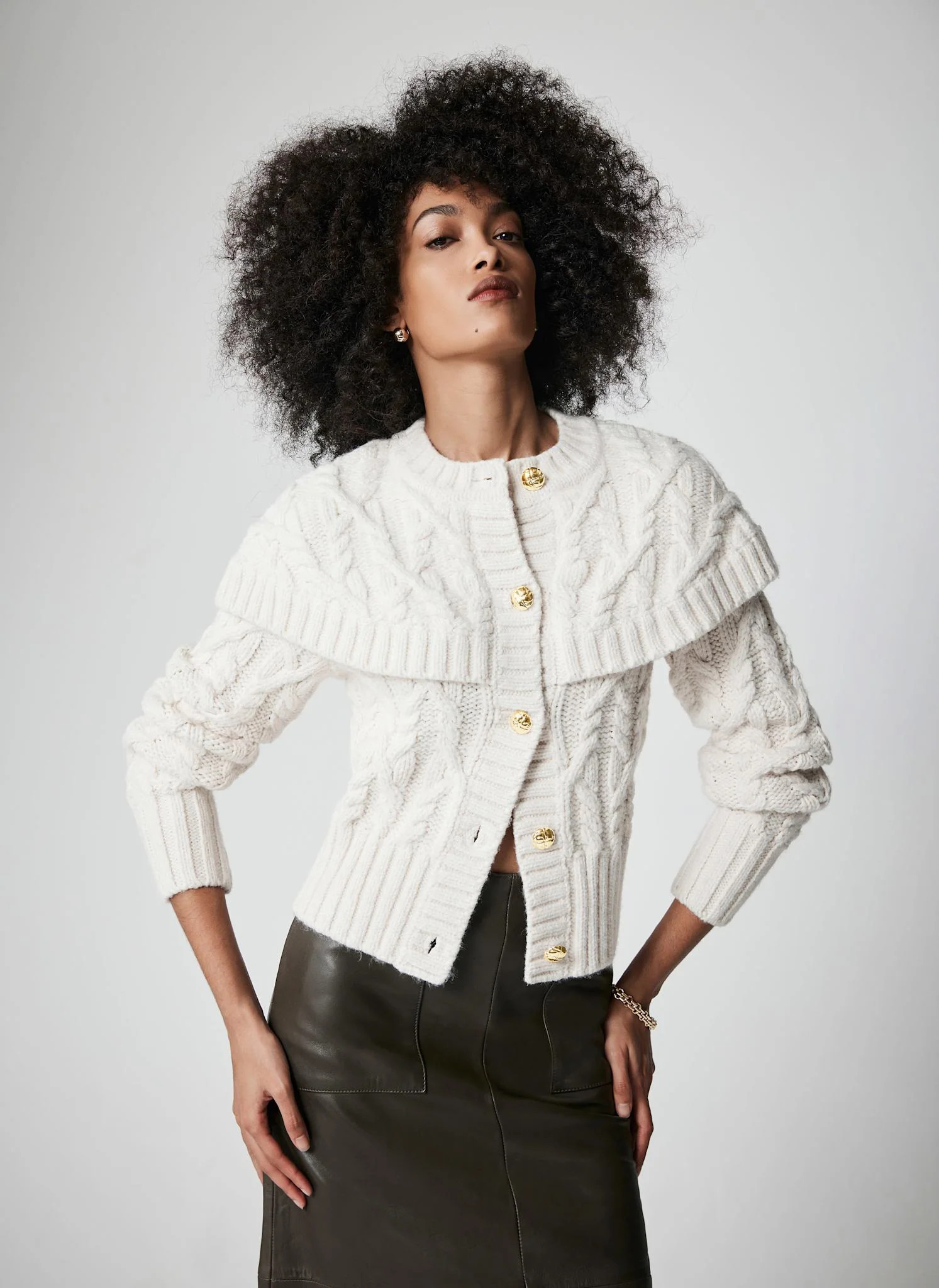 Cream Cable Knit Cape Cardigan | Mint Velvet