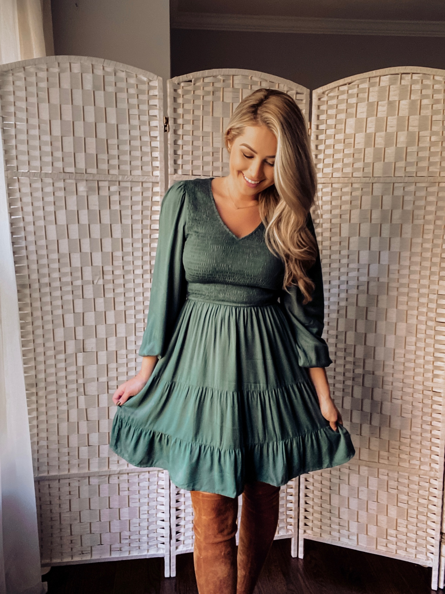 Green casual or a bit dressy smocked dress. Perfect for fall and various seasons and occasions.

Love this look for holiday gatherings.. so many different colors!

Over the knee boots also linked.


#LTKHoliday #LTKunder50 #LTKSeasonal