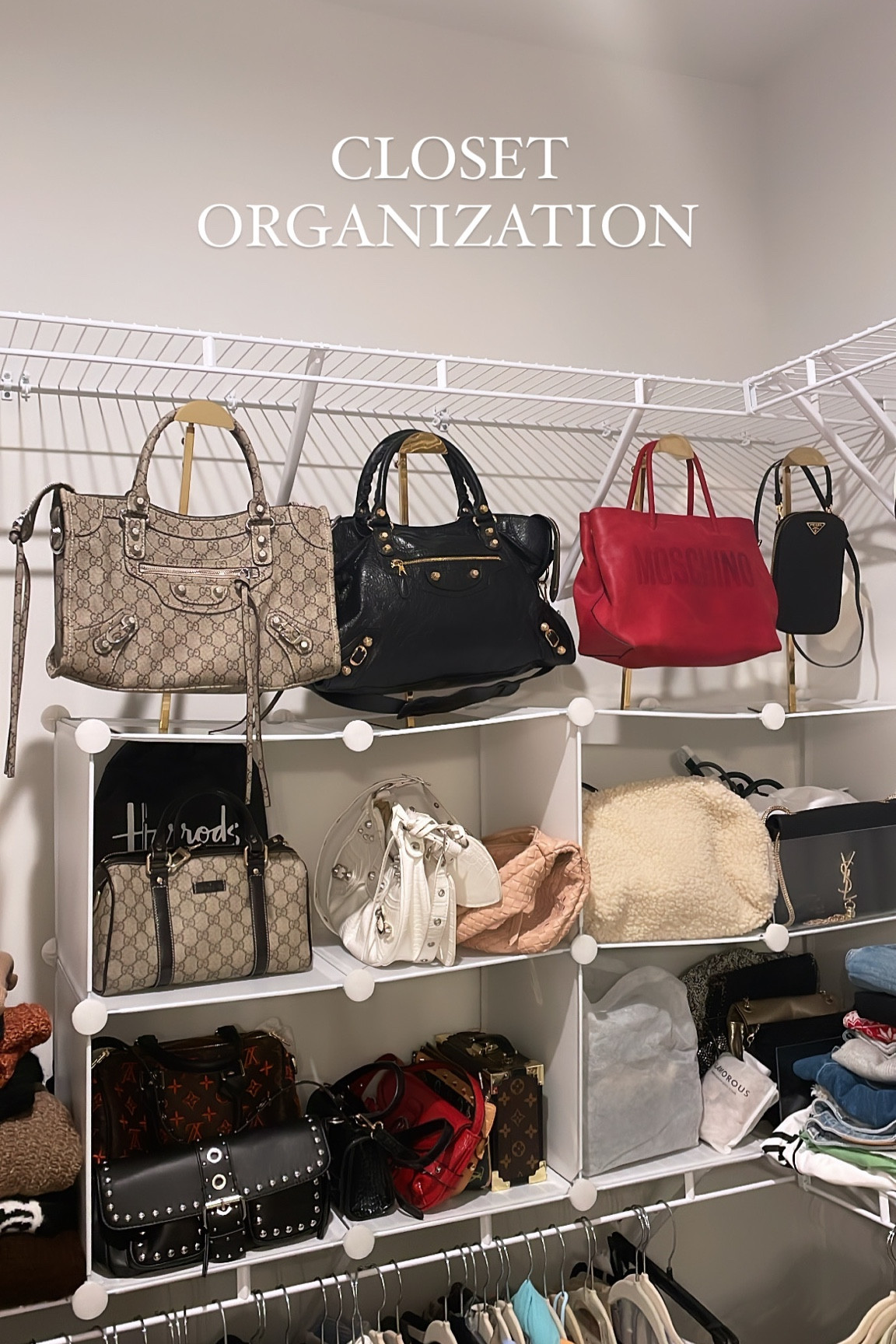 It’s time to get organized! I bought these handbag displays + cube shelving for all my bags, purses, and clutches! Displaying items with wire shelves can be difficult, but these plastic shelves can be continuously built on so they’re versatile for any size space and come in a variety of different colors! The yellow gold handbag display stands are so sturdy and come in silver, gunmetal grey, and rose gold! 

#amazonhome #homedecor #handbags #handbagorganizers #closetorganization #amazonfinds #LTKamazon #closetorganizationtips #organizationtips #acrylic #acrylicorganizer #minimalism #minimalisticorganization 

#LTKstyletip #LTKitbag #LTKunder50