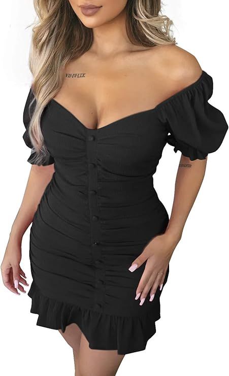Yissang Women's Sexy Ruched Spaghetti Strap Sleeveless Bodycon Midi Long Party Club Dress | Amazon (US)
