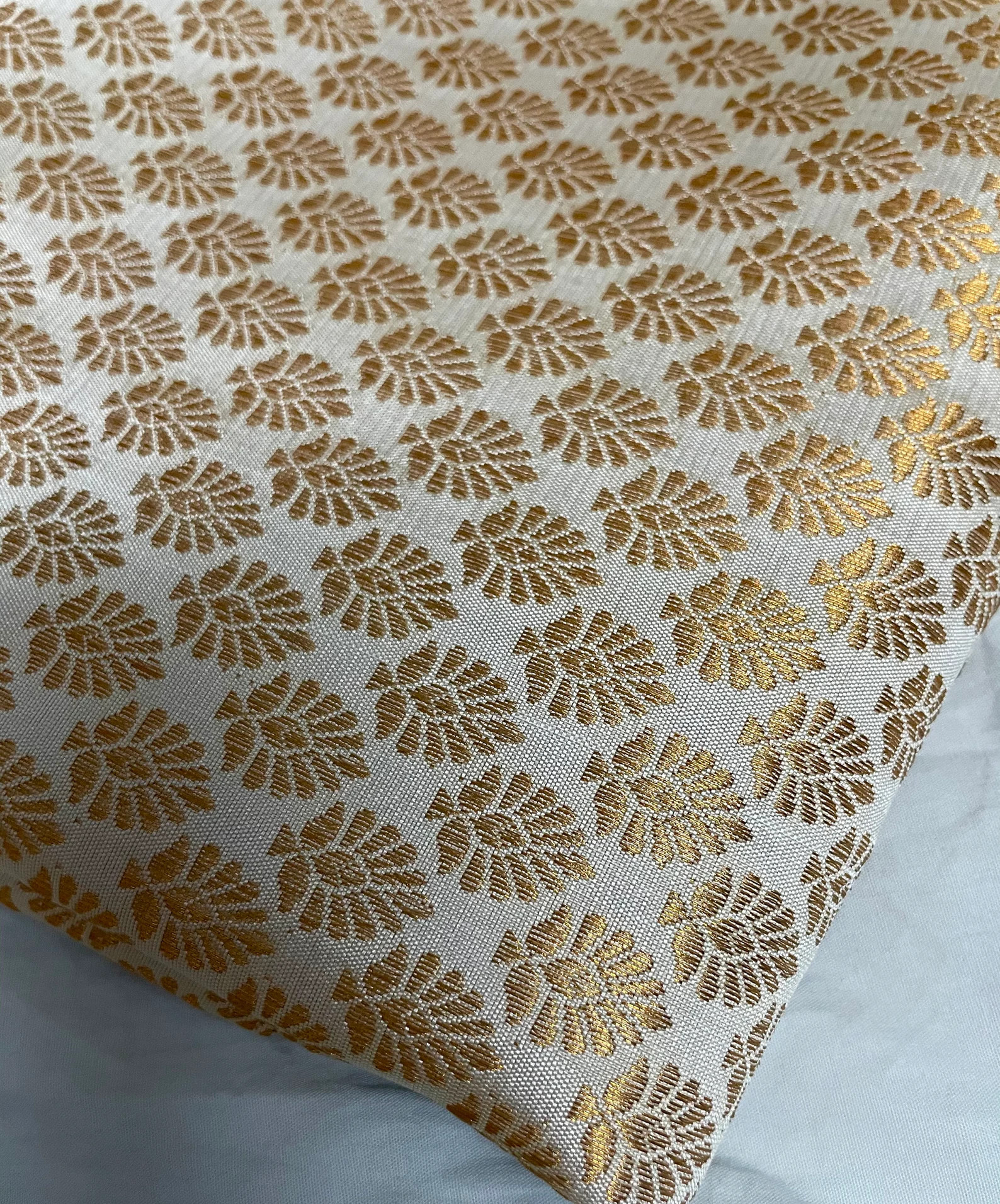 White Gold Indian Brocade Fabric by the Yard for DIY Craft - Etsy | Etsy (US)