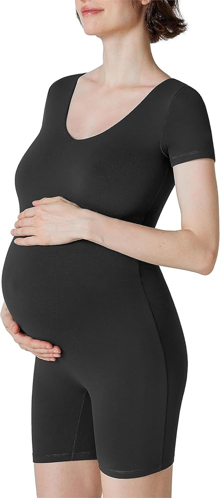 POSHDIVAH Women's Maternity Bodysuits V-Neck Short Sleeve T-Shirt Stretchy Jumpsuits Pregnancy Sh... | Amazon (US)