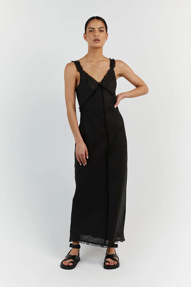 GEORGIE BLACK LINEN MIDI DRESS | DISSH