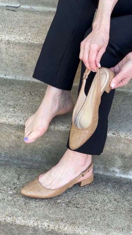 These raffia slingbacks are so trendy this season! These have a flexible outsole, arch support, and a cushy insole.

They’re perfect with dresses, skirts, or pants!

#LTKworkwear #LTKVideo #LTKshoecrush