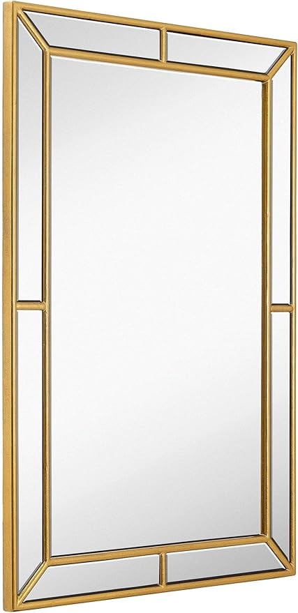 Hamilton Hills 24 x 36 Inlaid Mirror Panel Gold Wall Mirror | Gold Frame Bathroom Mirror for Vani... | Amazon (US)