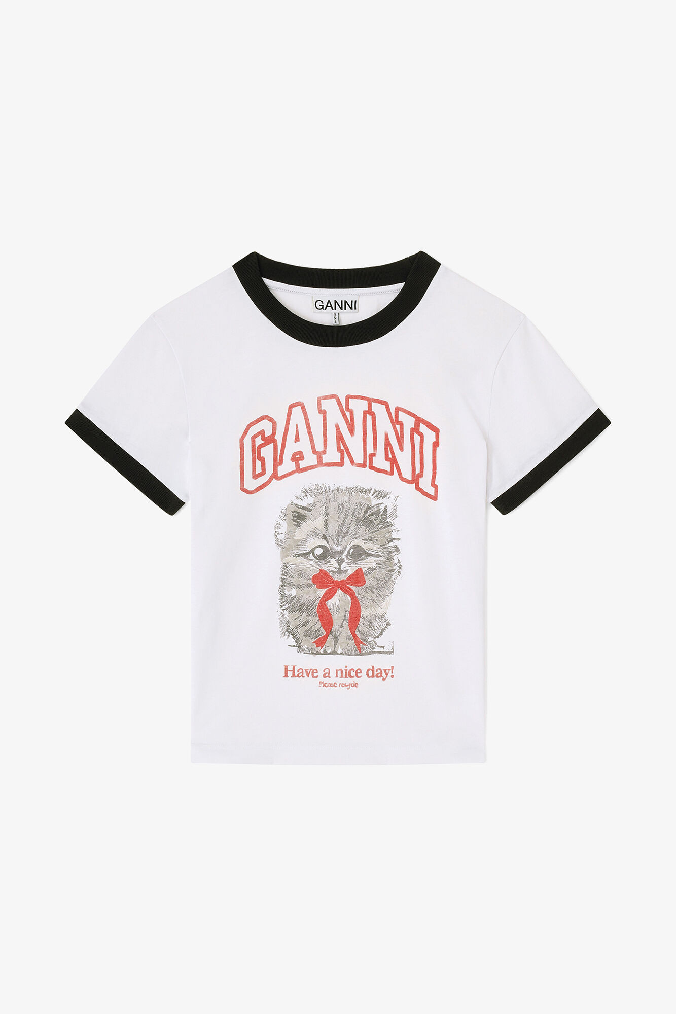 White Cropped Kitty T-shirt | Ganni