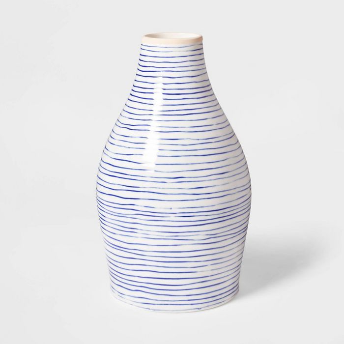 12.1" x 7" Stoneware Striped Vase Blue/White - Threshold™ | Target