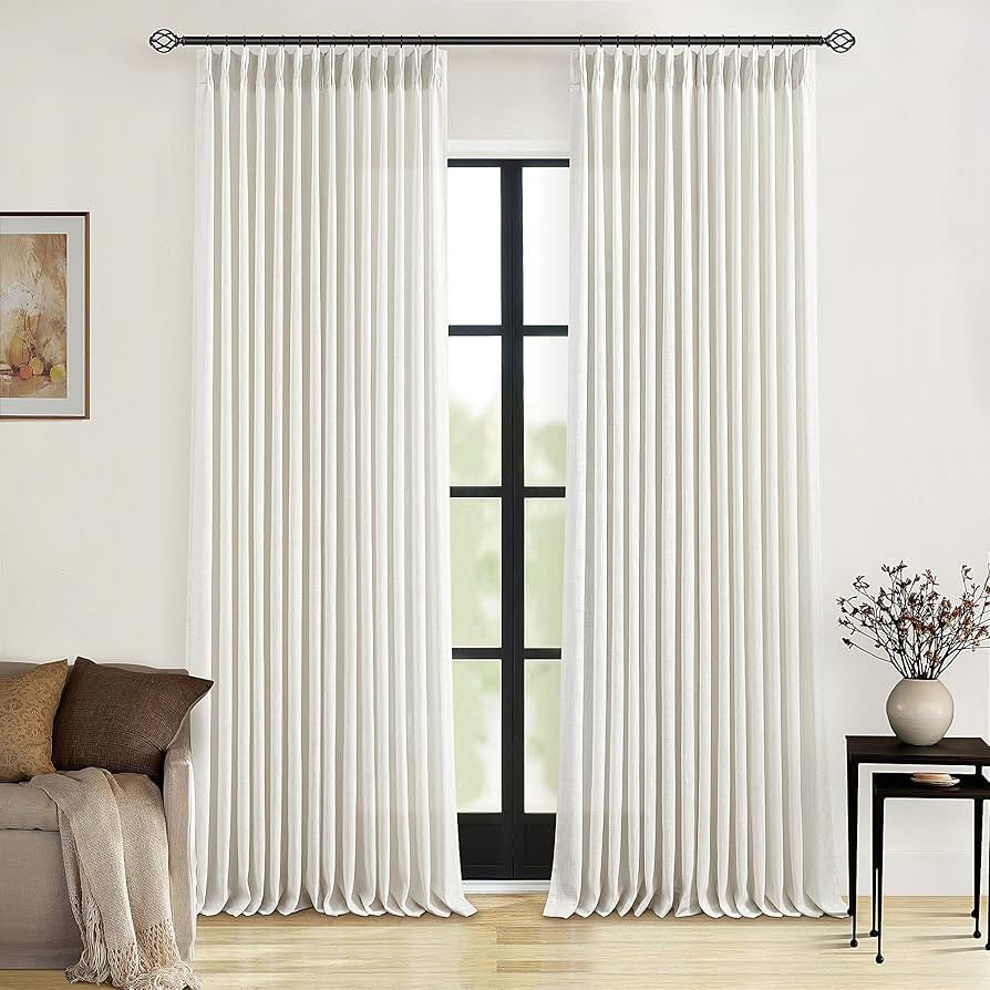 Natural Linen Pinch Pleated Curtains 120 Inches Long for Living Room Pleated Drapes Hooks Back Ta... | Amazon (US)