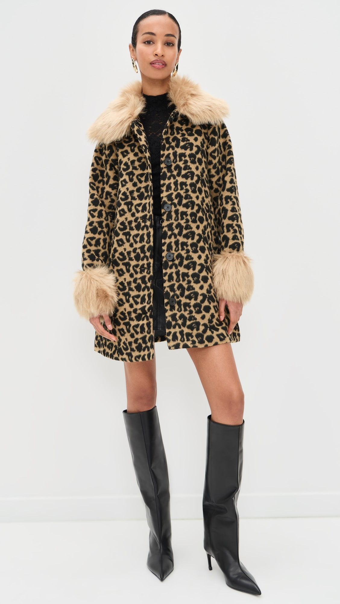 Leopard Coat with Fur Trims | Shopbop