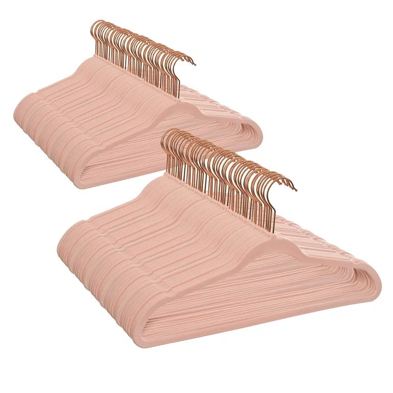 Better Homes & Gardens Non-Slip Velvet Clothing Hangers, 100 Pack, Pink | Walmart (US)