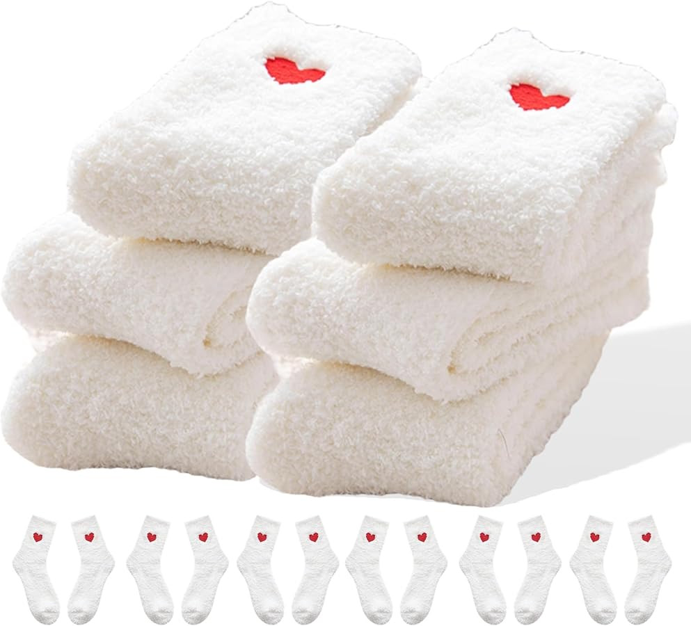 iwhgrmp Fuzzy Socks Heart Shaped 3,6 Pairs Winter Cozy Warm Socks for Women Indoor Comfy Home Sle... | Amazon (US)