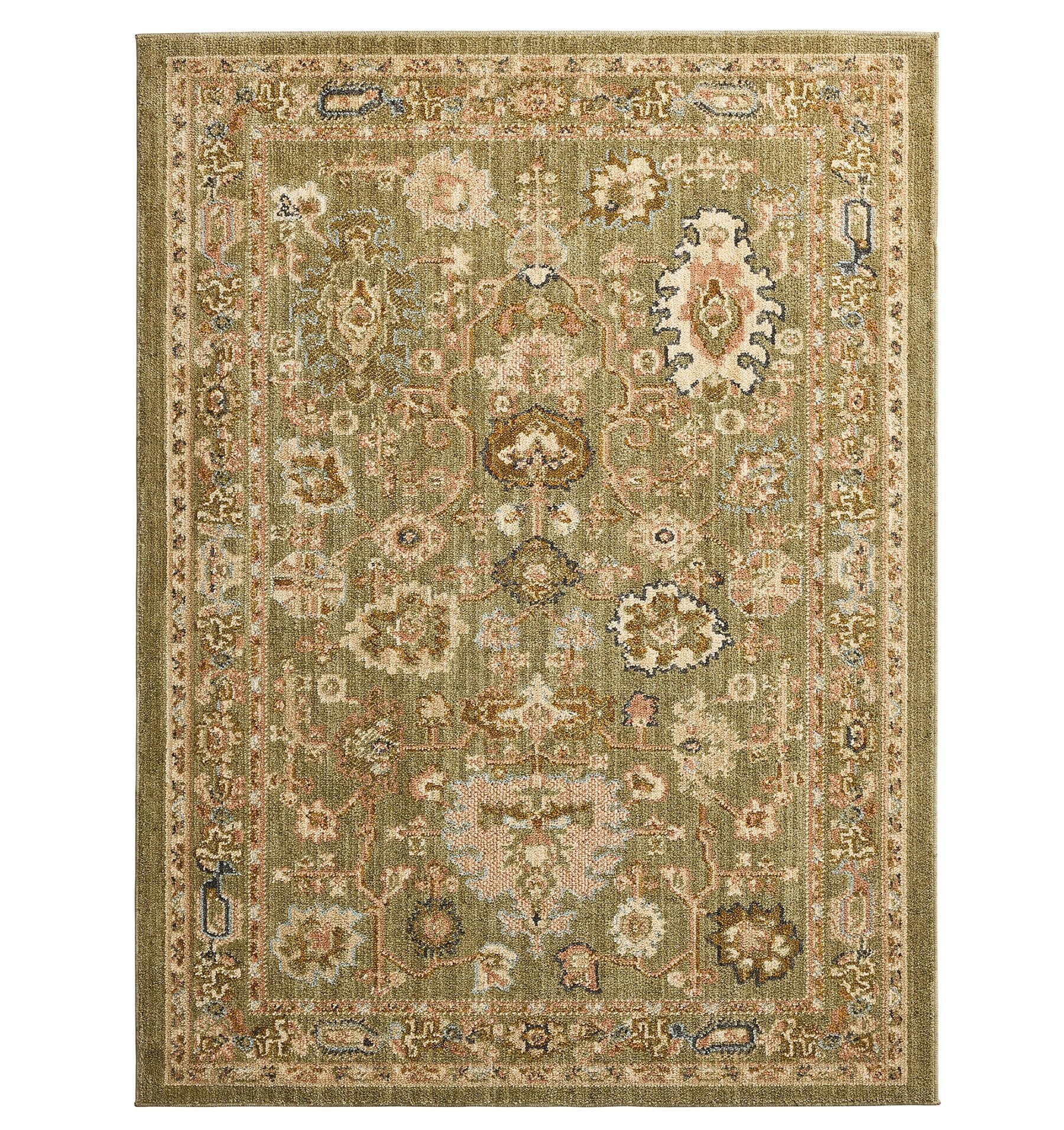 Better Homes and Garden Modern Oushak Low Pile Stain and Fade Resistant Indoor Area Rug, Green, 7... | Walmart (US)