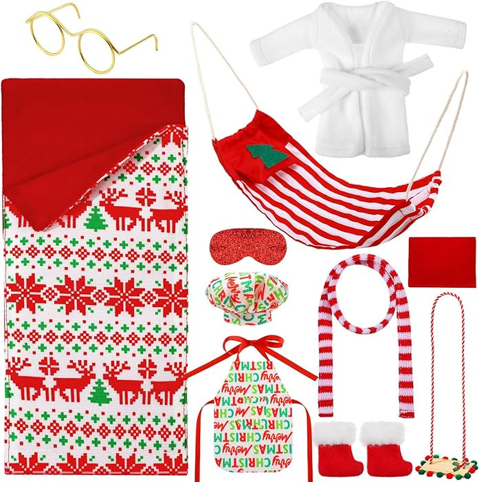 Kacctyen 11 Pcs Christmas Accessory Set - Sleeping Bag, Bathrobe, Apron, Chef Hat, Scarf, Glasses... | Amazon (US)