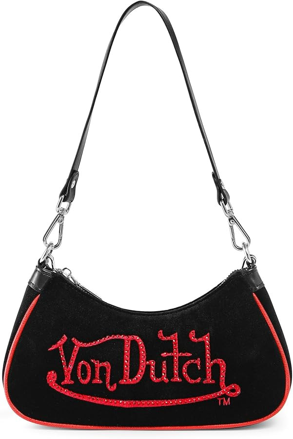 Von Dutch Purse Shoulder Bag, Velvet Handbag Rhinestone Logo and Silver Chain with Wrench | Amazon (US)