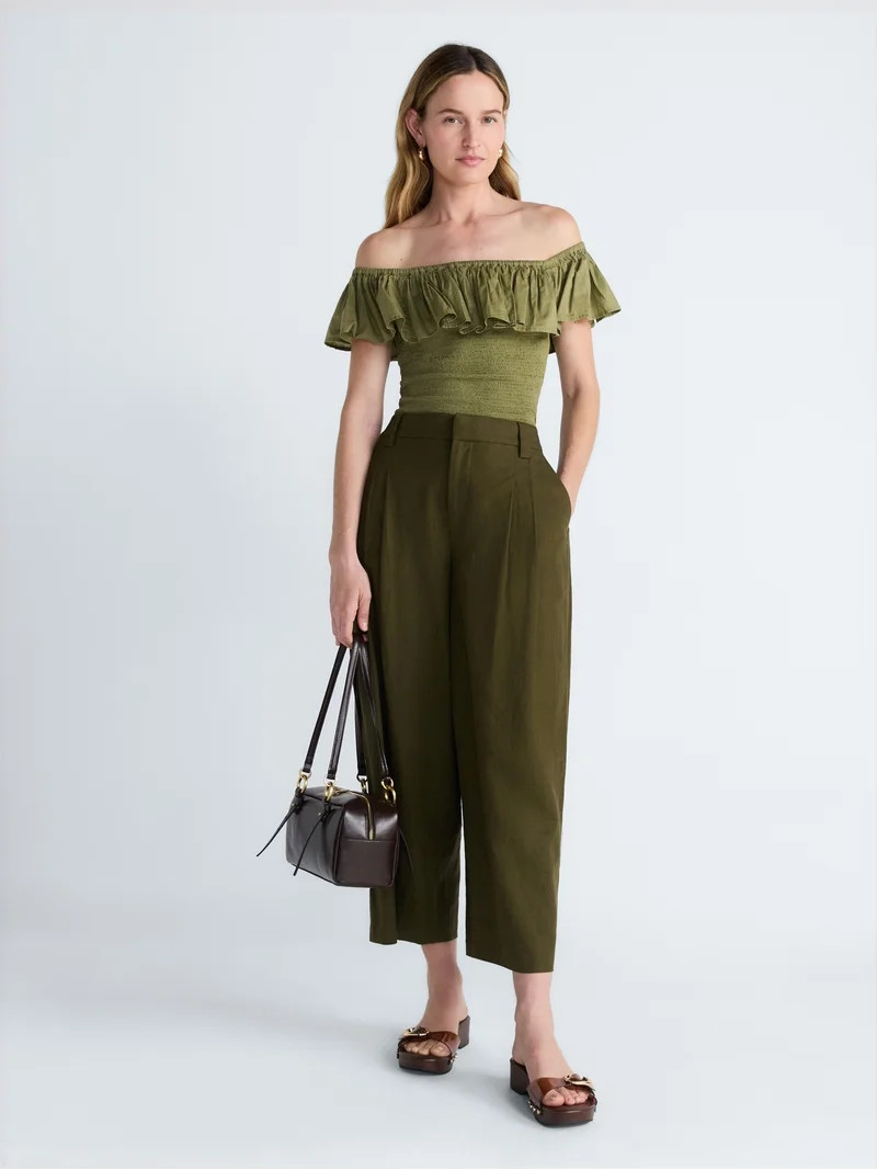 Scoop Women’s Pleated Barrel Pants, 25'' Inseam, Sizes 0-26W - Walmart.com | Walmart (US)