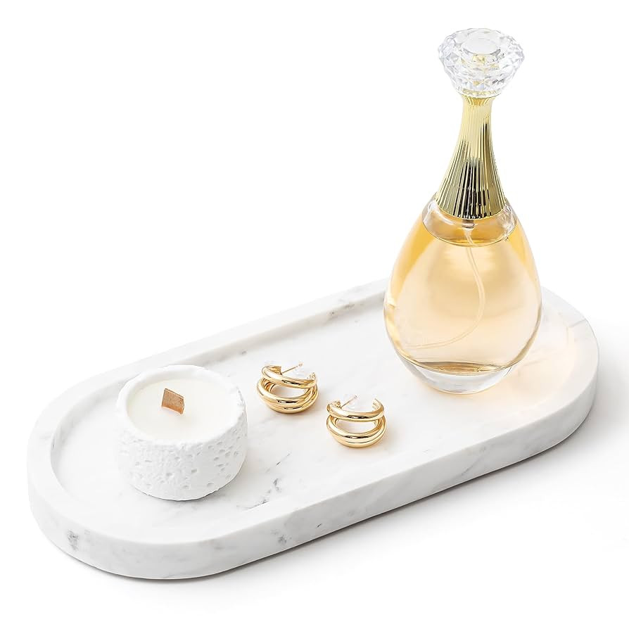 WORHE Natural Marble Vanity Tray Italy Oval Stone Trays for Candles Perfume, Decorative Jewelry D... | Amazon (US)