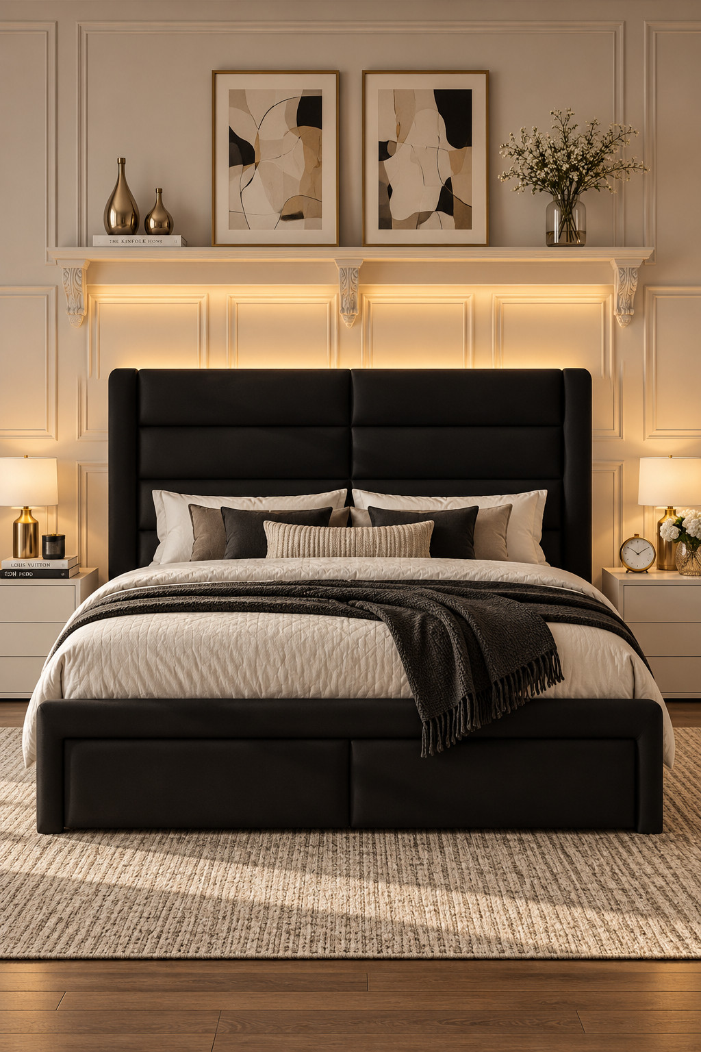 This black upholstered bed looks SO good with creamy white bedding. I love the contrast—it feels modern, cozy and a little moody at the same time. Add some gold lamps or warm wood accents and it instantly looks super luxe. Wayfair Labor Day deals are up to 70% off and end in 2 days!
#BlackBed #WayfairFinds #BedroomSet #ModernBedroom #GuestBedroom #LuxuryBedroom #WayfairDeals #LaborDaySale 

 #LTKSeasonal #LTKHome #LTKSaleAlert