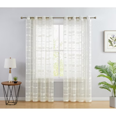 HLC.ME Broadway Stripe Decorative Semi Sheer Light Filtering Grommet Window Treatment Curtain Panels - Set of 2 - Ivory, 54 W x 84 L | Target