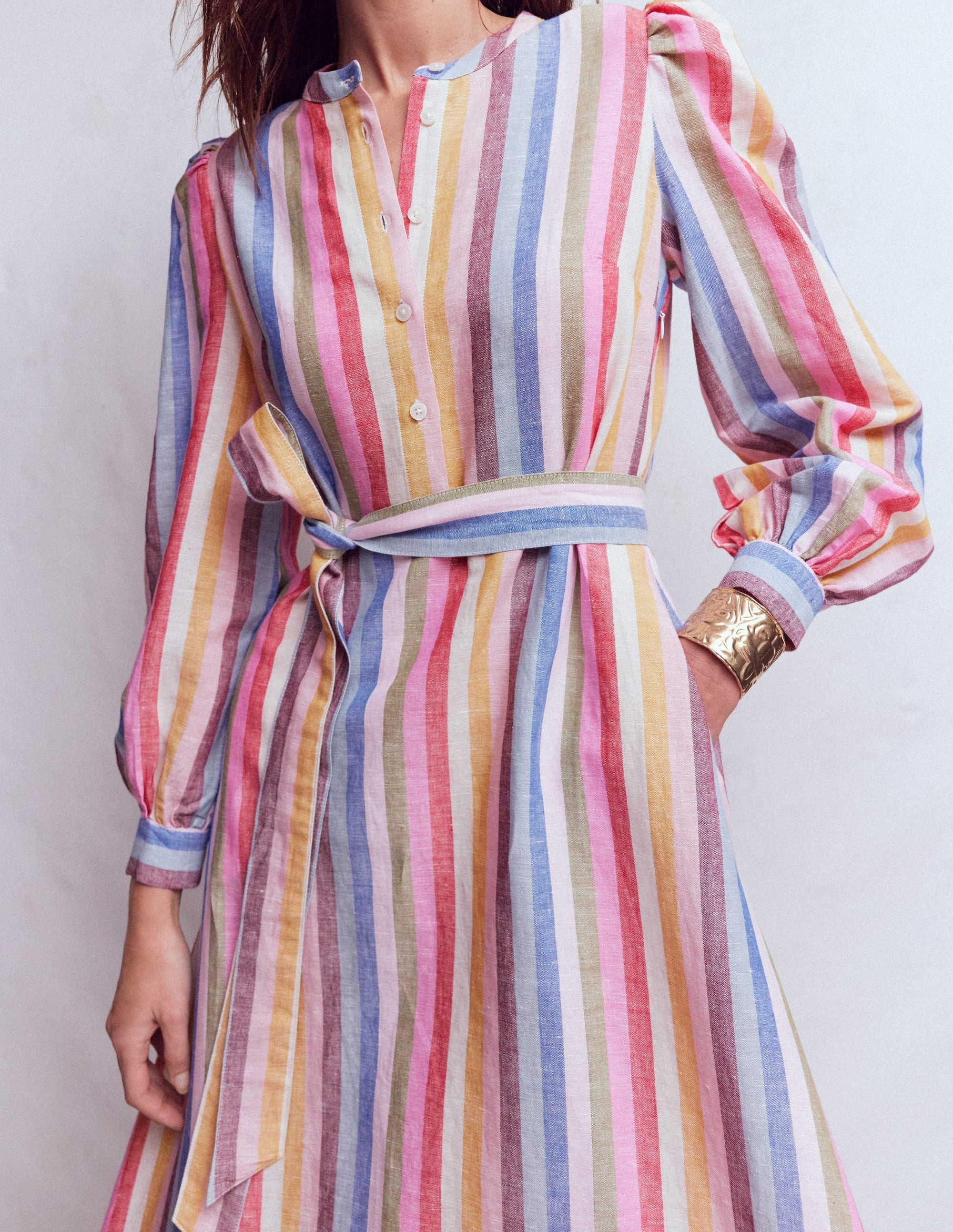 Ava Linen Blend Midi Dress-Pink, Green, Purple Multi | Boden (US)