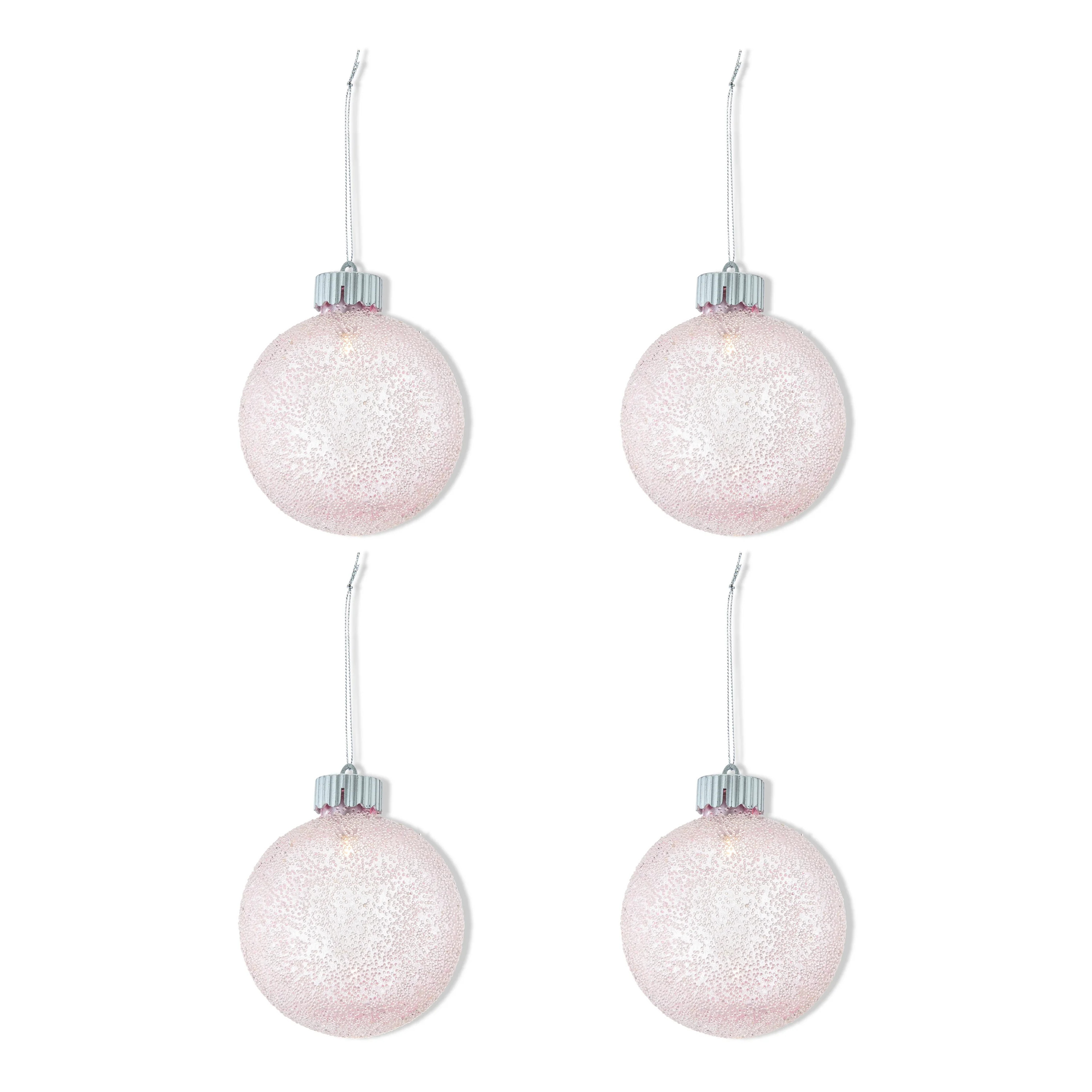 Frosted Pink Round Warm White Lighted LED Ornaments, 7.8 in, 4 Count, by Holiday Time | Walmart (US)