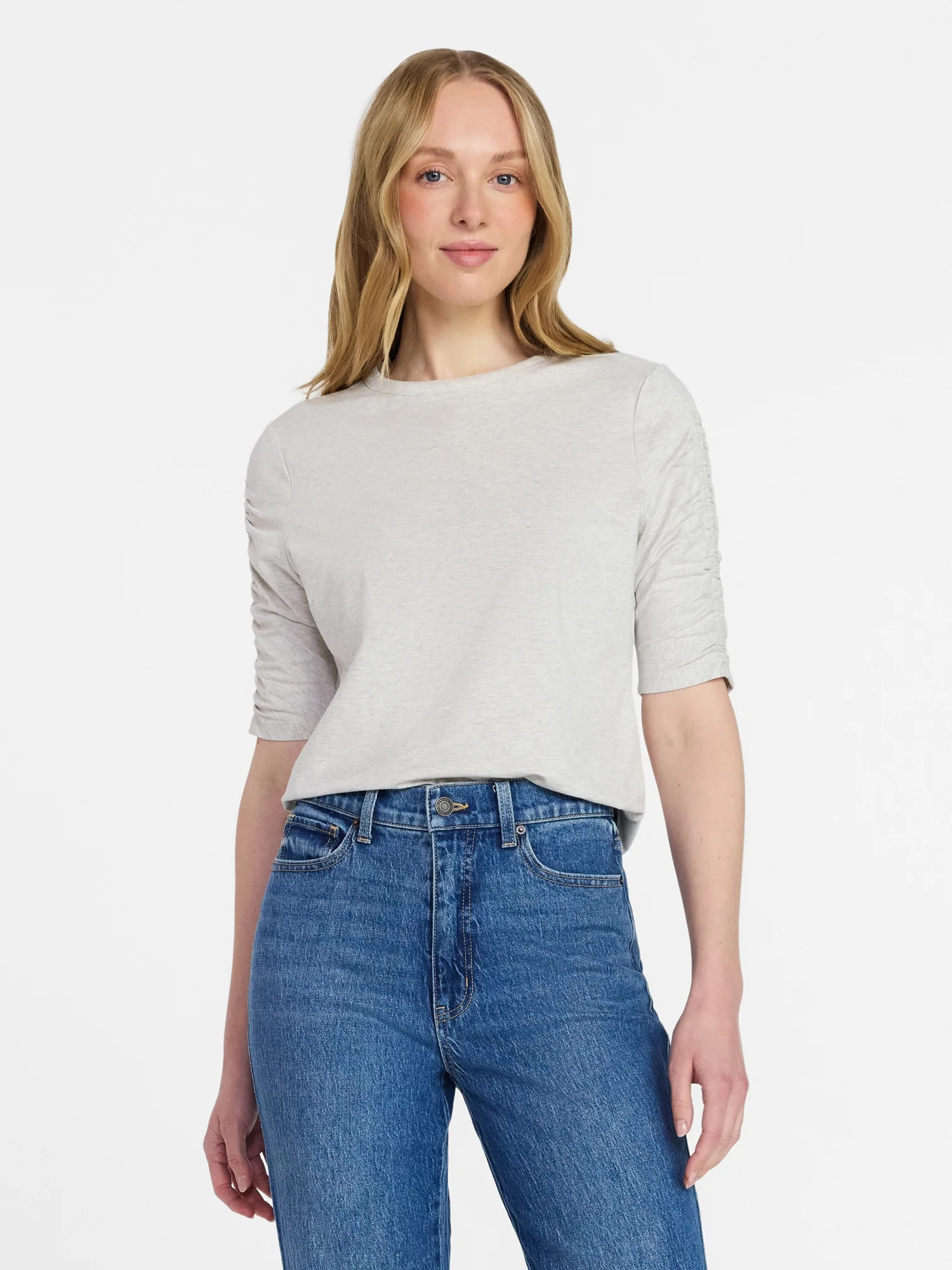 Time and Tru Women's Ruched Elbow Sleeve Tee, Sizes XS-XXXL | Walmart (US)