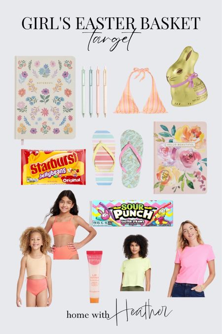 Picked up all the Easter Basket gifts for my teen and tween daughters at Target!

Floral journal, triangle bikini top, girls swimsuit, tween bathing suit, gel pens, candy, chocolate Easter bunny, cropped T-shirt, flip flops, lip butter. Easter Basket Gift Ideas from Target.
#easter #easterbasket #giftguide

#LTKSeasonal #LTKGiftGuide #LTKkids
