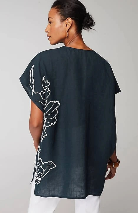 Linen Floral-Embroidered Poncho | J. Jill