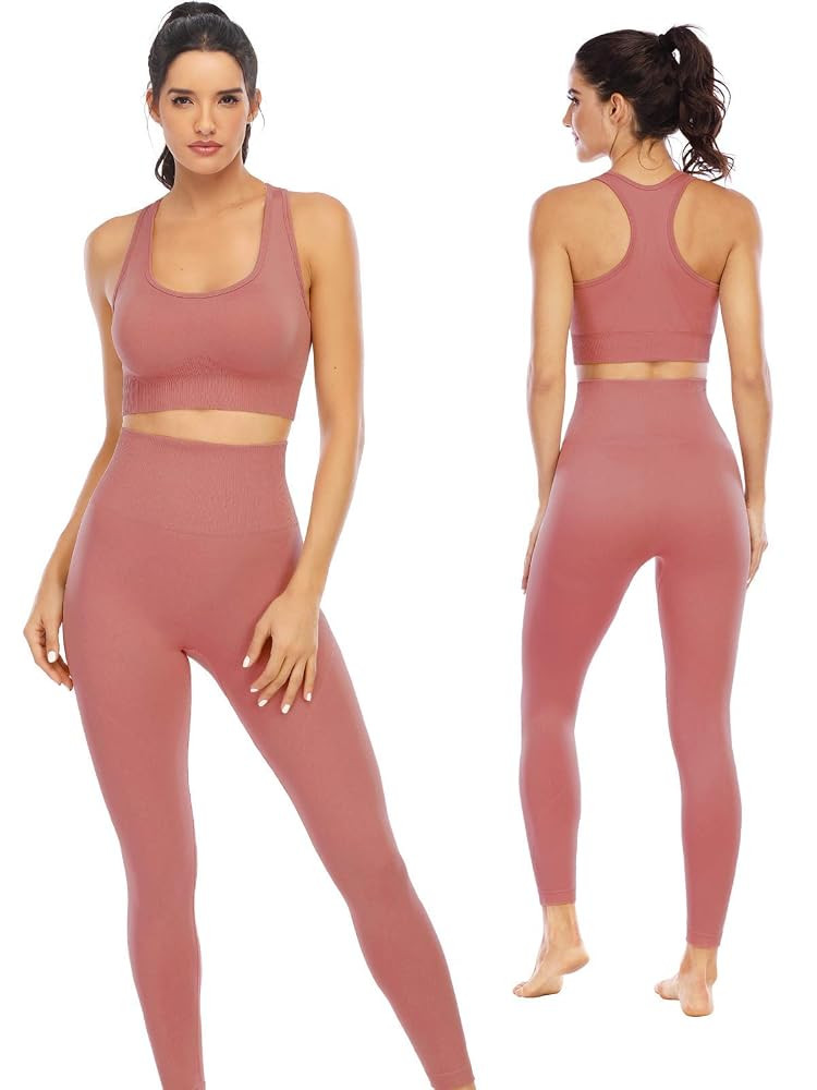 Workout Sets for Women 2 Piece High Waisted Seamless Leggings with Padded Stretchy Sports Bra Set... | Amazon (US)
