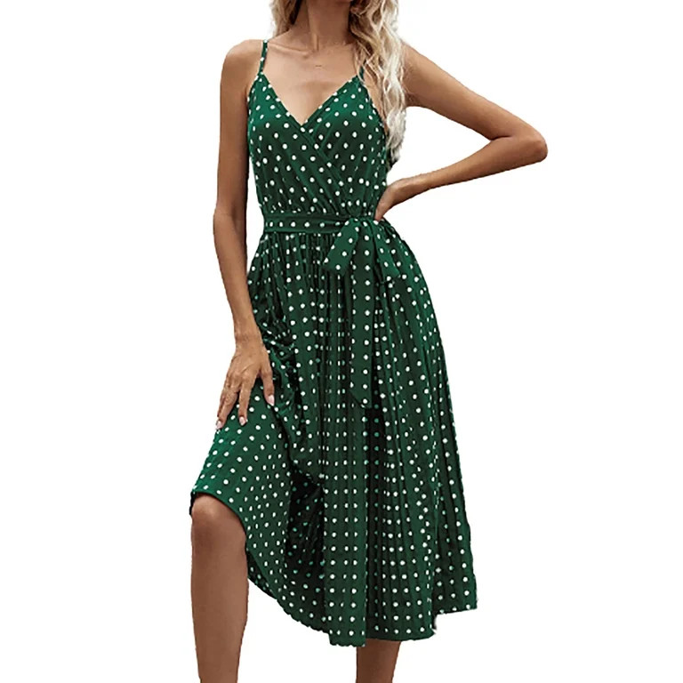 Chiffon Dresses For Polka Dot Dresses New European And American Mid-Length Pleated Dress With Str... | Walmart (US)