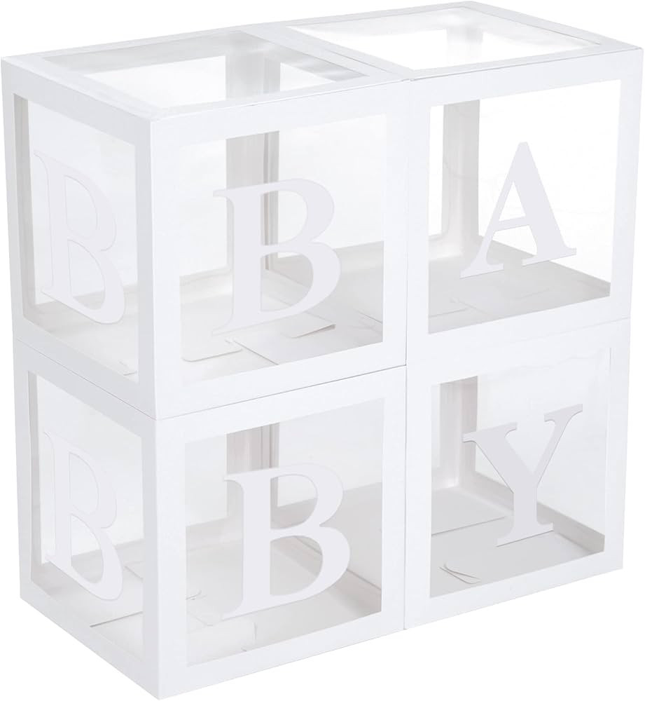 Baby Boxes with Letters for Baby Shower - Baby Shower Box Set, 4 Clear Blocks, 8 Letters - Gender... | Amazon (US)