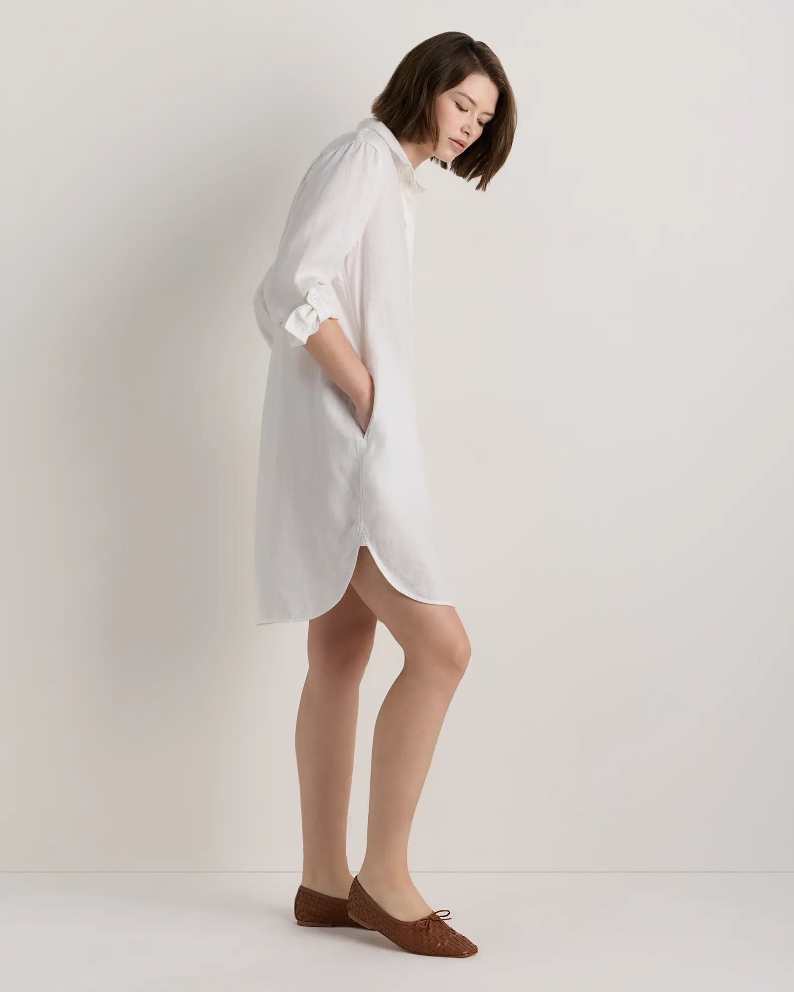 100% European Linen Shirt Dress in White | Quince