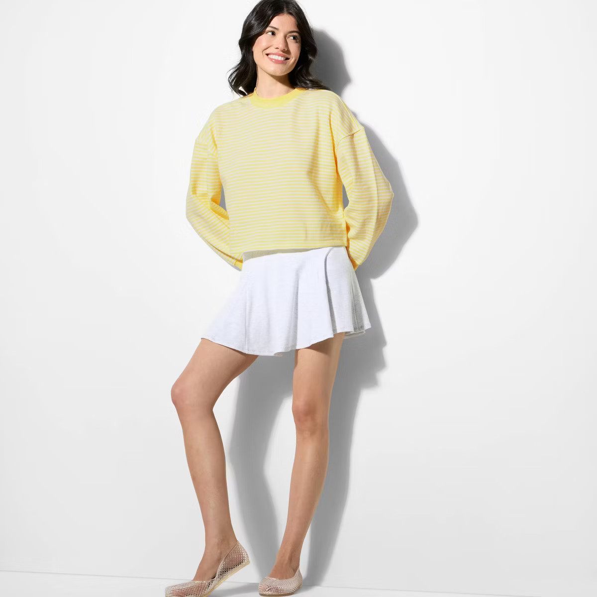 Women's French Terry Sweatshirt - Wild Fable™ Lemon Yellow Striped M | Target