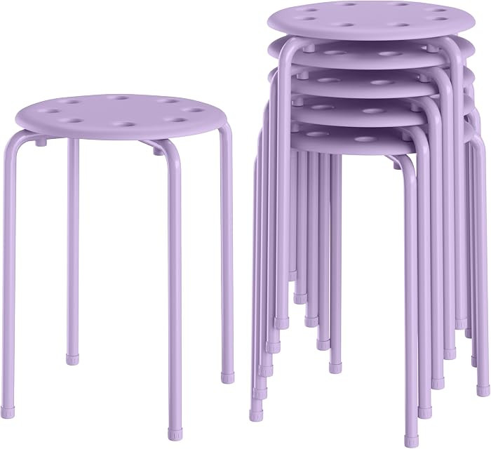 VECELO 6-Piece Stacking Stools, 17.7 Inch Standard Height, Portable Stackable Colorful Decoration Stools for School Classroom and Office Use, Purple | Amazon (US)