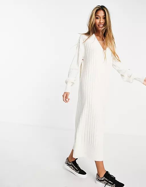 Only v neck midi knitted dress in white | ASOS (Global)