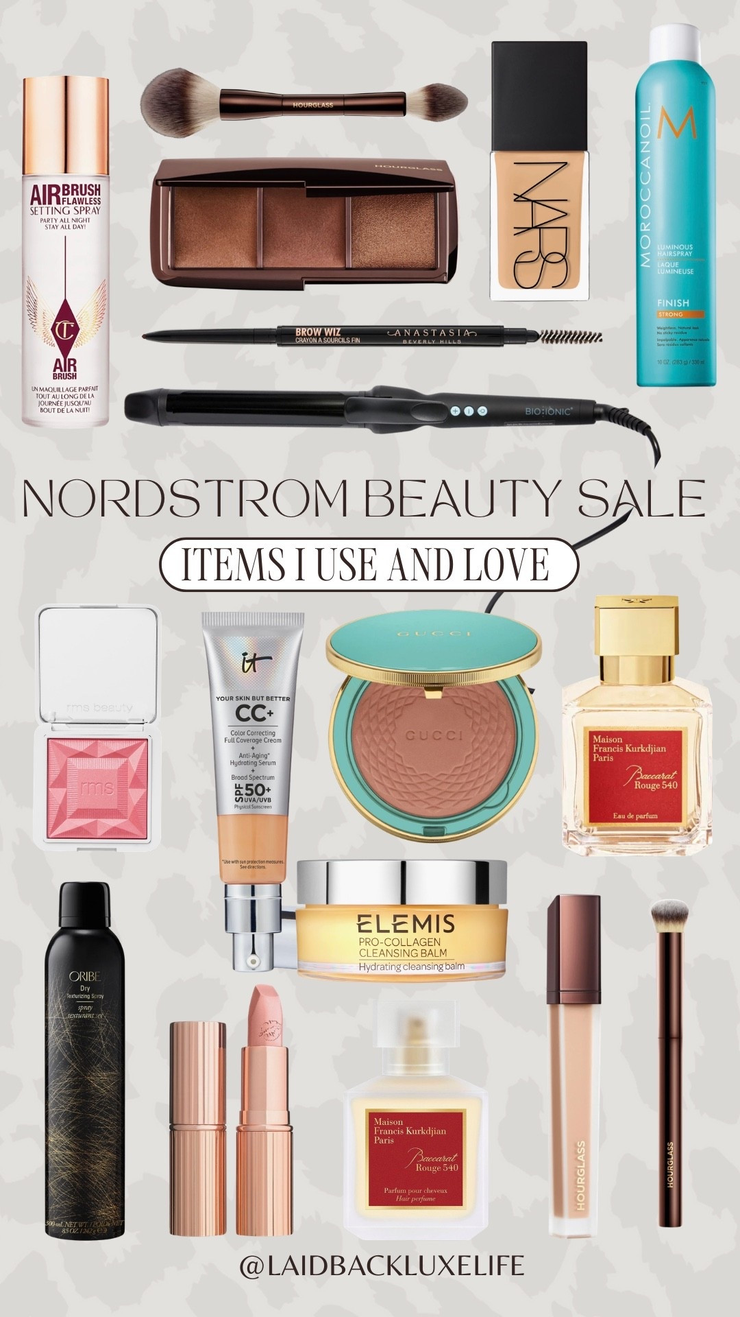 Nordstrom beauty sale, designer makeup, hourglass, Gucci, Elemis, MoroccanOil, Anastasia Beverly Hills, Bio Ionic, NARS, Charlotte Tilbury, RMS Beauty, Baccarat Rouge 540, IT Cosmetics, Oribe @nordstrom  #LaidbackLuxeLife

Shades:
✨NARS foundation ‘Barcelona’
✨IT Cosmetics CC cream ‘Neutral Tan’
✨CT lipstick ‘KIM KW’
✨RMS blush ‘French Rose’
✨Hourglass concealer ‘Silk’
✨Hourglass bronzer ‘Volume III’
✨Gucci bronzer ‘4’
✨ABH brow wiz ‘Soft Brown’

Hey Beautiful! Feel free to comment on this post if you have any questions! 🫶🏽

Follow me for more fashion finds, beauty faves, lifestyle, home decor, sales and more! So glad you’re here!! XO, Karma

#LTKBeauty #LTKSaleAlert