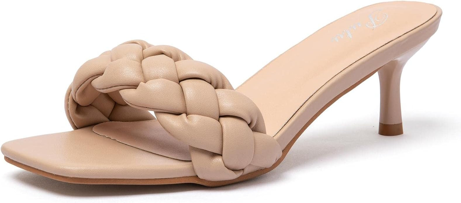 Putu Women Braided Heeled Sandals Square Open Toe Stilello Heels Mules Strappy Slip on Sandals | Amazon (US)