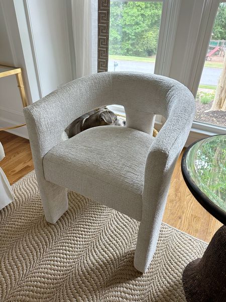 My chair was just delivered!  It is so pretty and came fully assembled. I love the texture of the fabric!






Walmart home, modern chair, tripod chair , sisal area rug, tassel table, Greek key curtains, 

#LTKFind #LTKhome