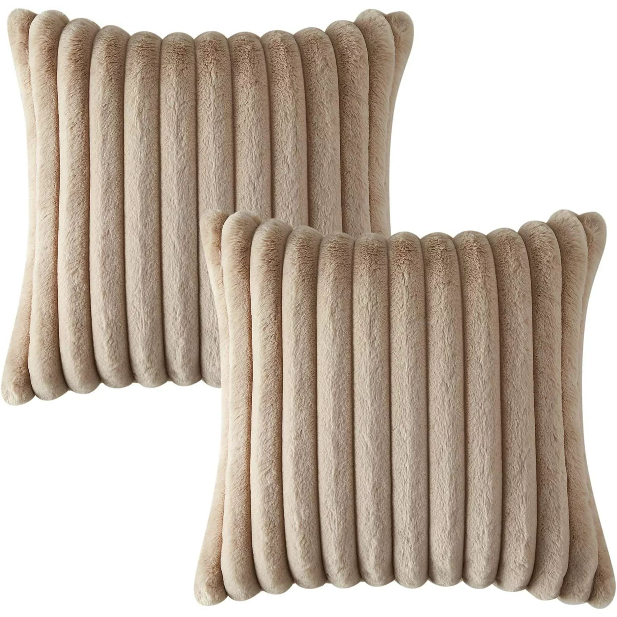 Cozy Faux Fur Throw Pillow Cover, Fluffy Fuzzy Plush Striped Throw Pillow Case, Square Rectangle ... | Walmart (US)