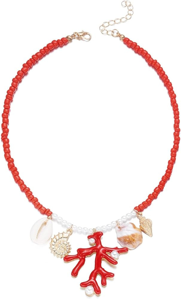 Ocean Necklace For Women, Coral Pearl Shell Conch Beaded Boho Summer Beachy Seed Bead Exquisite J... | Amazon (US)