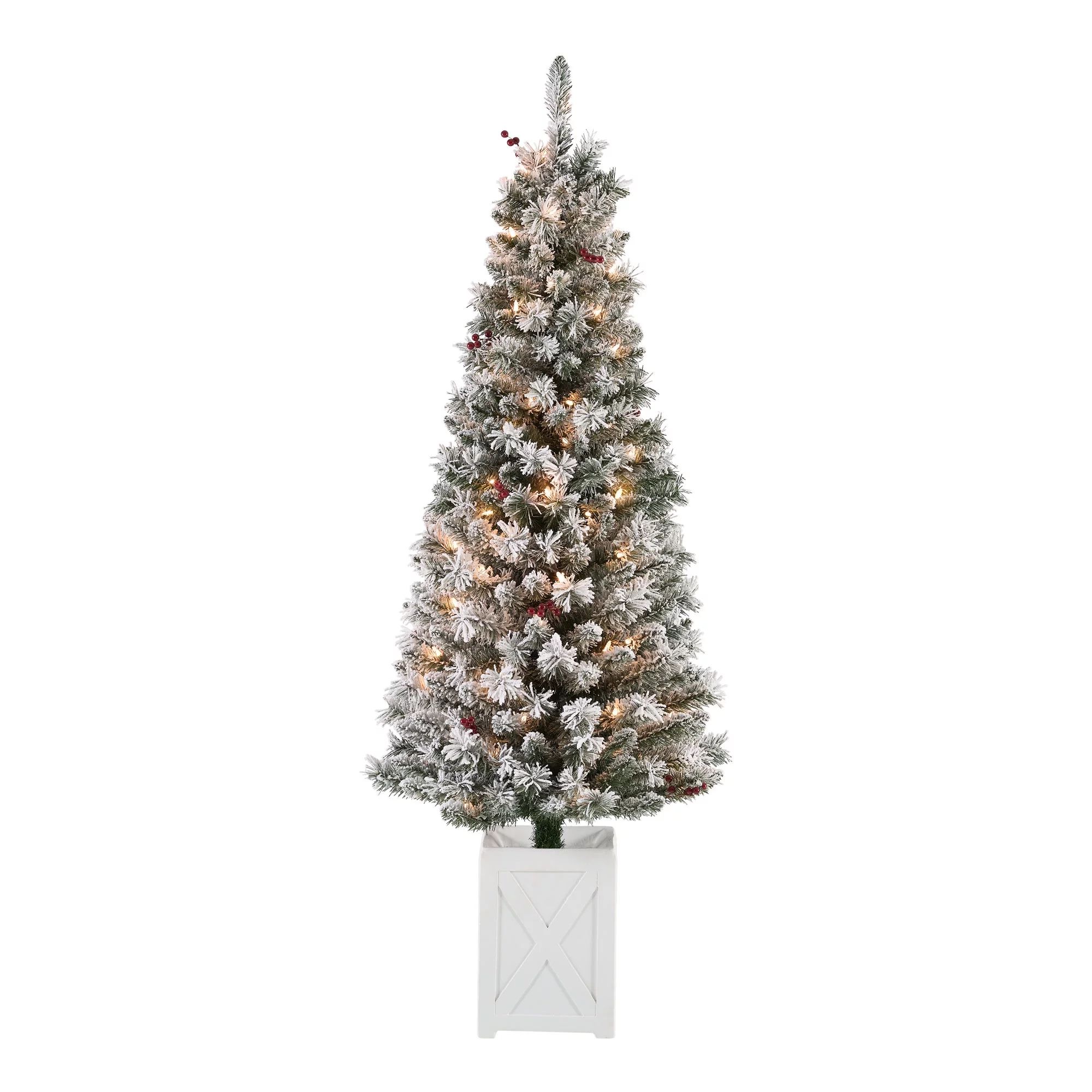 Holiday Time Set of Two 5-Foot Pre-Lit Flocked Artificial Christmas Tree - Walmart.com | Walmart (US)