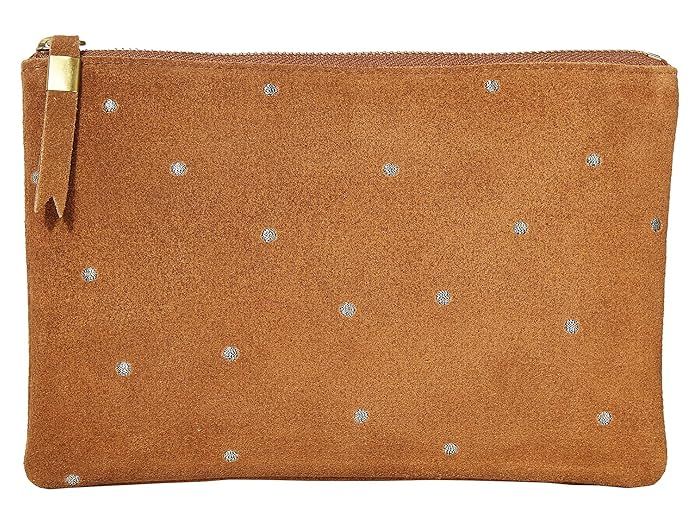 Madewell Leather Pouch Clutch in Embroidered Dots (Equestrian Brown) Handbags | Zappos