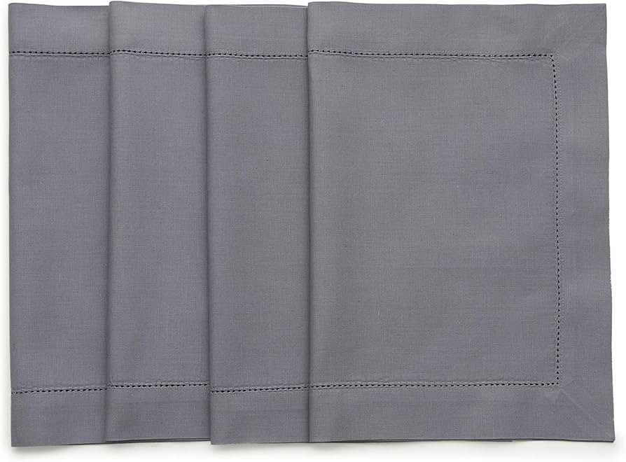 Solino Home Cotton Linen Placemats Grey – Set of 4, Natural Fabric Hemstitch Placemats 14 x 19 ... | Amazon (CA)