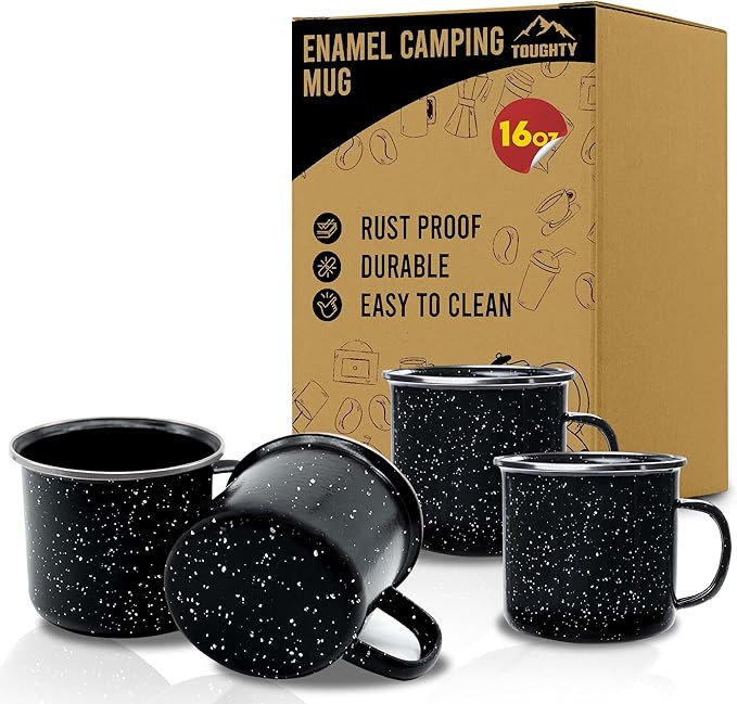 Toughty Enamel Camping Mug – Retro Vintage Campfire Tin Cup, Rustic Backpacking Mug for Hiking,... | Amazon (US)