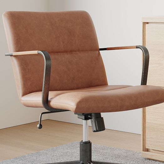 Cooper Mid-Century Leather Swivel Office Chair | West Elm (US)