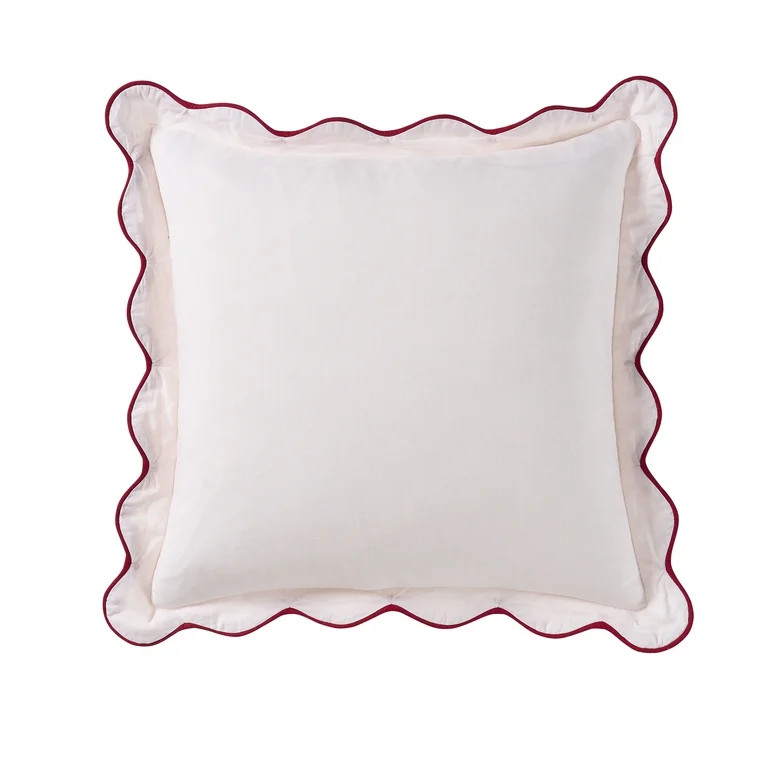My Texas House 18" x 18" Scalloped Pink/Red Cotton Slub Decorative Pillow Cover | Walmart (US)